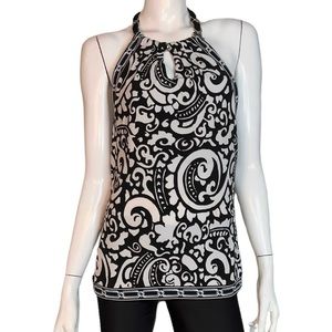 White House Black Market Print Black and White Halter Top